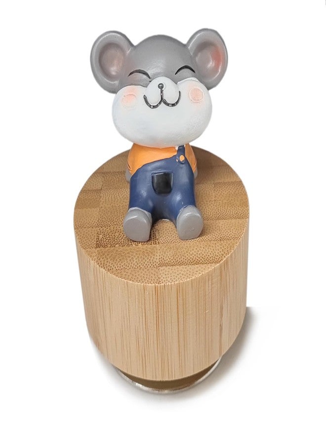 falado Mini Wooden Animal Rotary Music Box with Cute Mouse Ornament (Tune: It's a Small World), Gray and Beige - Image 1